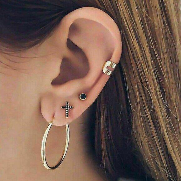Jewelry - NWOT Gold Hoop Cross Set of 4 Earrings